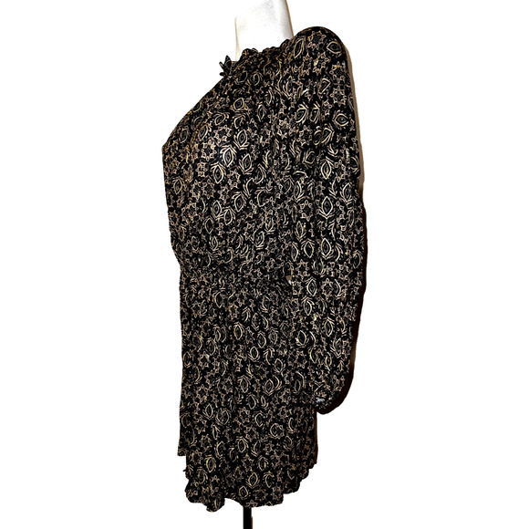 ZARA Size XS Black Brown Gold Metallic Balloon Sleeve Button Front Shirt Dress - Picture 7 of 10